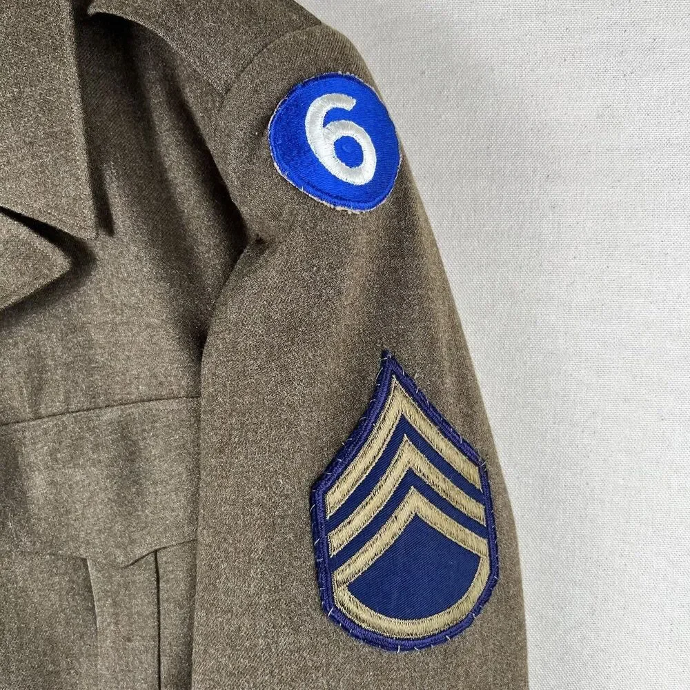 Vintage‎ 50s Wool Serge Olive Drab Jacket Men’s 38R Green Collared Staff Sargent